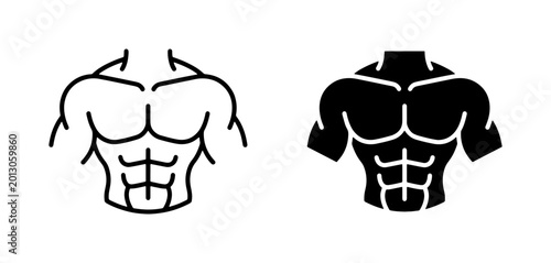 Foto Muscular Torso Icons, Bodybuilding Silhouette, Fitness Abs Vector Graphics, Athl
