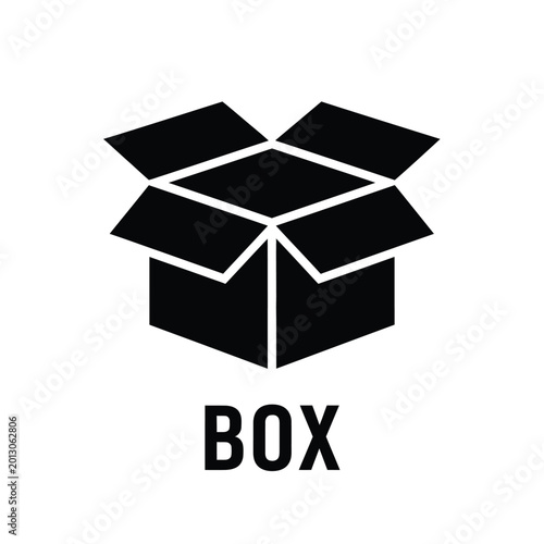 Open cardboard box silhouette on a white background simple black vector graphic high quality professional detailed modern elegant stylish clean