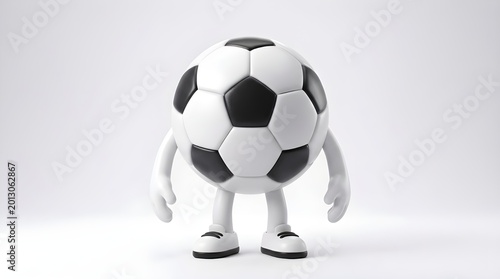 Cute cartoon soccer ball character with arms and legs standing alone