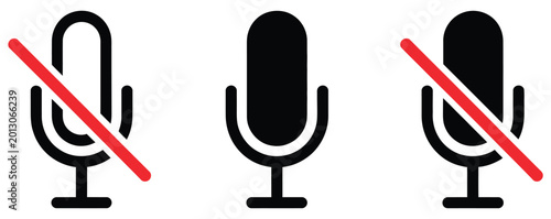 Tableau sur toile Microphone and muted microphone icon set vector illustration featuring simple li