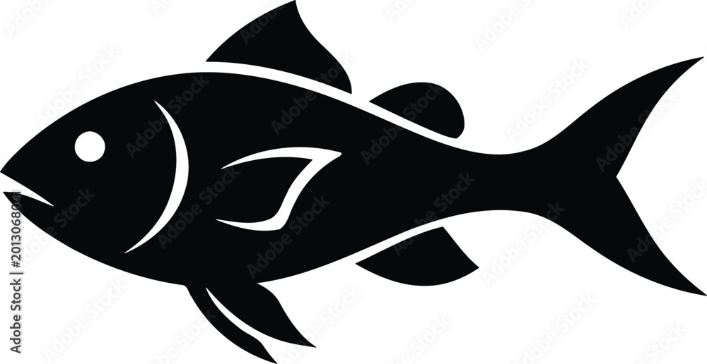 Fototapeta premium Large Sea Fish Silhouette Vector Illustration - Strong Marine Life and Commercial Fishing Icon Isolated on White for Industry Design