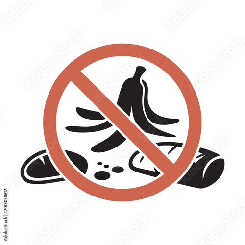 Fotografi Prohibition sign illustration for food waste and garbage disposal, no dumping sy