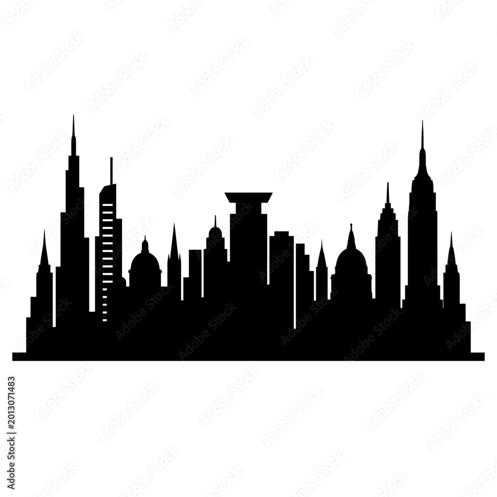 Obraz premium Stylized city skyline silhouette featuring skyscrapers and domes, perfect for urban and architectural themes