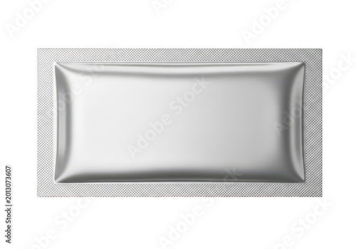 Blank silver foil sachet packet mockup isolated on transparent background, png