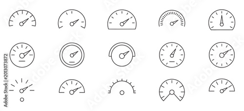 Obraz na plátně Speedometer icon set, modern gauge and performance meter symbols, clean outline