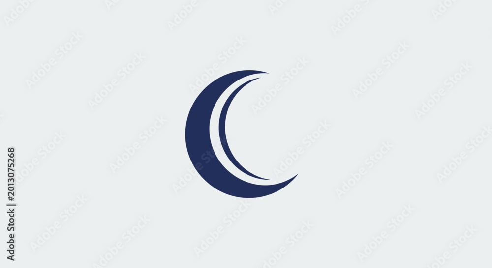 Obraz premium Dark blue crescent moon symbol on a light grey background