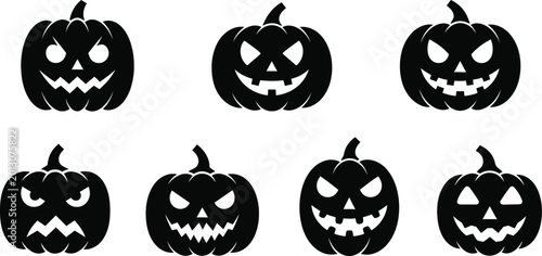 Halloween pumpkin faces silhouettes