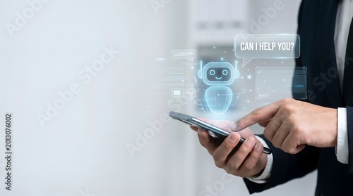 Friendly Virtual Chatbot Assistant Hologram on Smartphone Screen