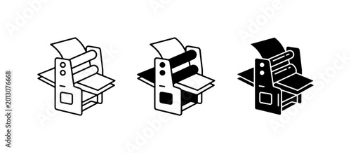 Photography Printing Press Icons, Vintage Offset Machine Graphics, Industrial Equipment Vect