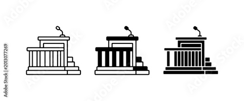 фотографія Podium Icons, Speaker Rostrum Vector Set, Public Speaking Stage Symbols, Debate