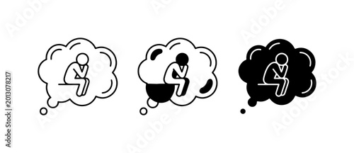 Photography Contemplation Icons, Thinking Person Silhouette, Sadness Thought Bubbles, Melanc
