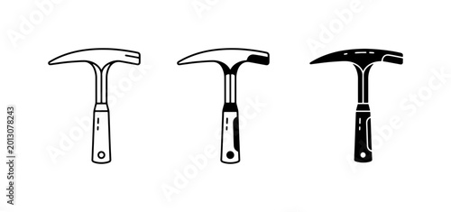 Tableau sur toile Geology Hammers, Rock Picks, and Stone Tools Vector Icons Set: Scientific Instru