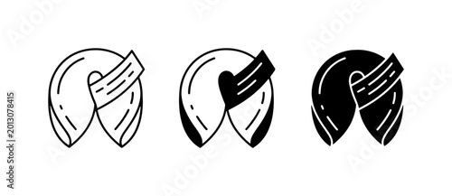 Quadro su tela Fortune Cookie Icons, Set of 3, Outline and Solid Styles, Asian Food Symbol, Vec