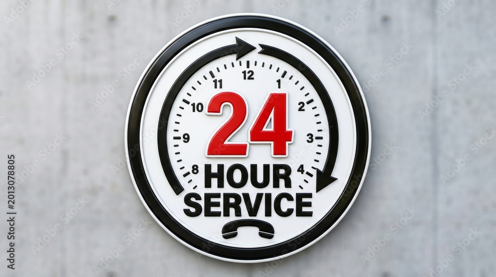 Fototapeta premium 24 Hour Service Sign on Concrete Wall for Round the Clock Customer Support Concept