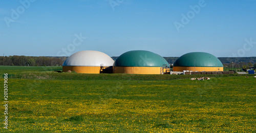 bio gas tank in the green spring field ecology industry