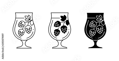 Foto Beer Glass Icons, Hop Illustrations, Brewery Elements, Craft Beverage Vector Set