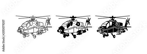 Bilde på lerret Attack Helicopter Vector Icons, Military Aircraft Silhouettes, Combat Rotorcraft