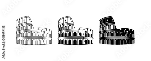 Colosseum Vector Icons, Ancient Roman Amphitheater Illustrations, Iconic Landmark Graphics, Travel and History Symbol Set