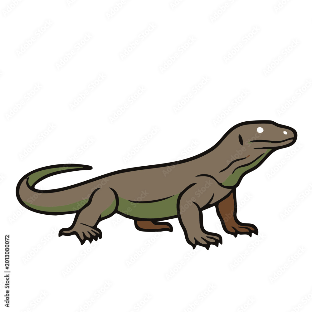 Fototapeta premium Green lizard walking on white background illustration