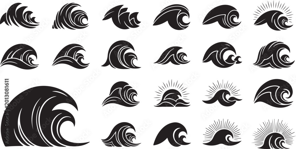 Fototapeta premium Set of stylized ocean wave icons and symbols with collection