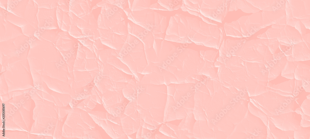 Fototapeta premium Abstract cracks crumpled paper texture Light coral textured surface with subtle creased and crumpled effect, creating soft shadowed relief and gentle abstract organic shapes.