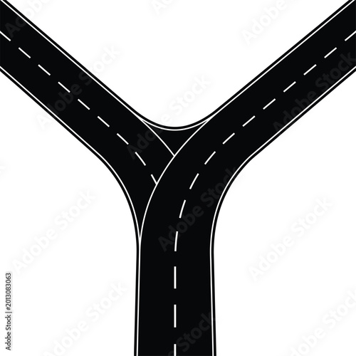 Fotografía Forking road intersection with lane markings intersection junction crossroads