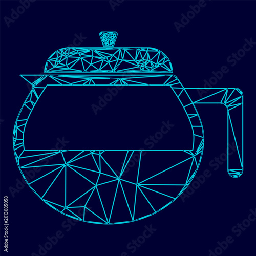 Billede på lærred Teapot low poly triangulation triangulated polygonal electric cyan blue vibrant