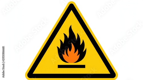 yellow warning sign with flame symbol for fire hazard safety alert