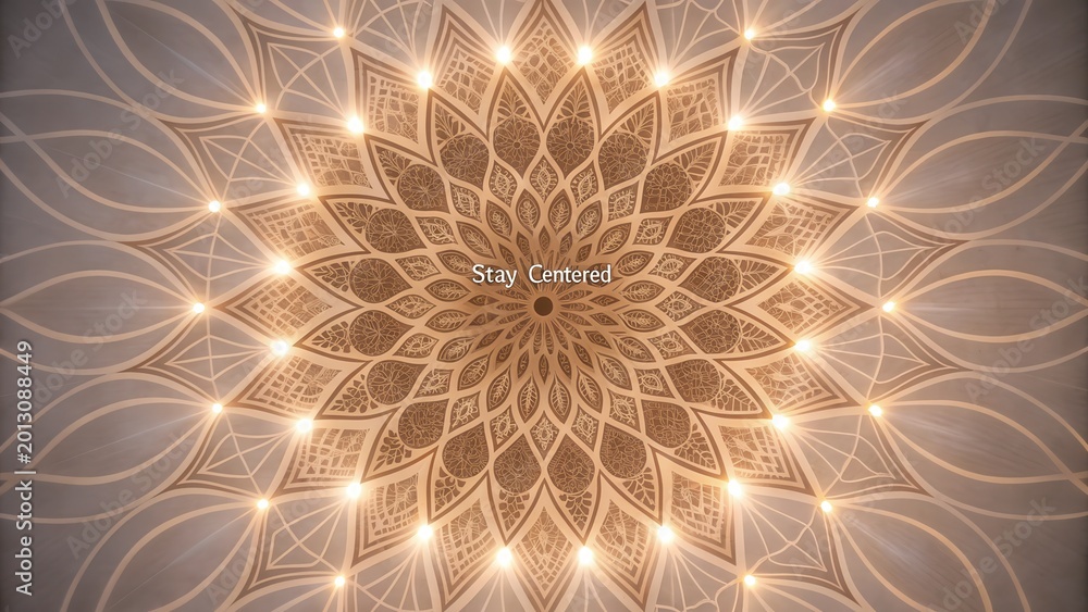 Obraz premium Intricate Mandala Design with Illuminated Center and Inspirational Text