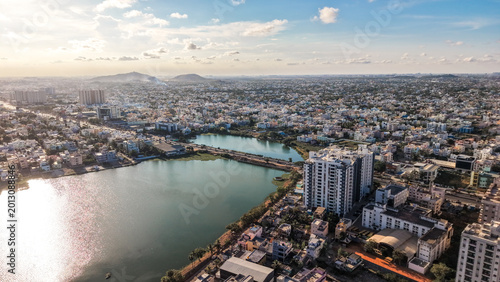 Bild auf Leinwand Aerial View Of Chennai City With Lakes And Golden Sunlight