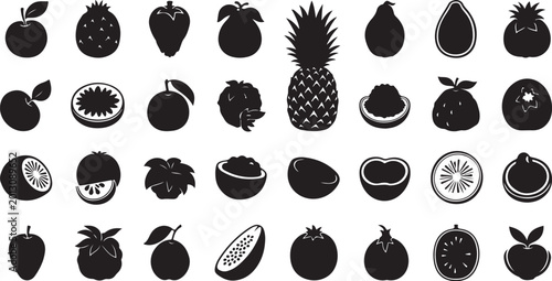 Assorted fruit icons and symbols vector illustration