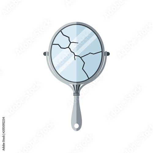 Foto Hand mirror with cracked glass isolated on white background