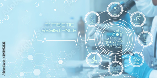 Fotografie Modern medical illustration depicting antibiotic resistance challenges and solut