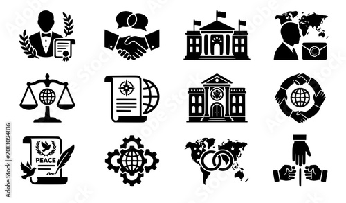 Photos Solid diplomacy and international relations icon set with ambassador and peace t