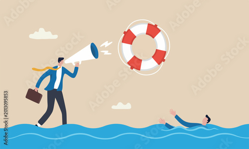 Bild auf Leinwand Help in business security aid to solve problem, emergency lifebuoy concept, hope