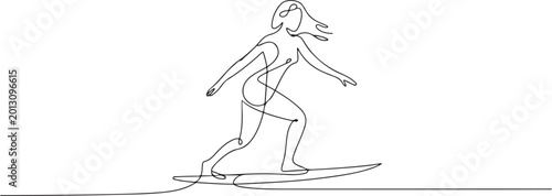 Photography surfing sport continuous line illustration of woman