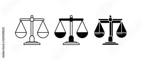 Foto Scales of Justice Icons, Legal Balance Symbol Vector Set, Law and Fairness Graph