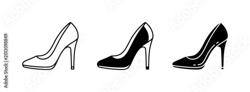 Foto Elegant High Heel Shoe Icons, Classic Stiletto Pump Vector Graphics, Fashion Foo