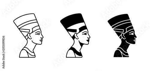 Картината върху платно Nefertiti Bust Icons, Ancient Egyptian Queen Profile Vector Graphics, Historical