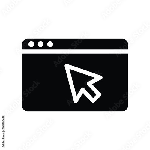 Minimalist Black and White Computer Cursor Icon in Browser Window Outline