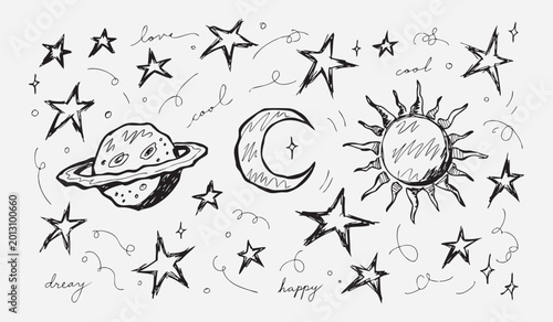 Фотография Whimsical doodle of celestial bodies and stars moon