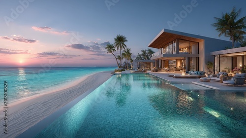 Luxurious Beachfront Resort at Sunset