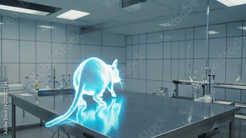 Hologram of a rat in the laboratory. Hantavirus concept.