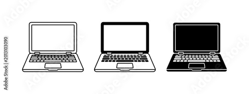 Fotografie Three Laptop Computers, Vector Icons: Black, White, and Outline Styles