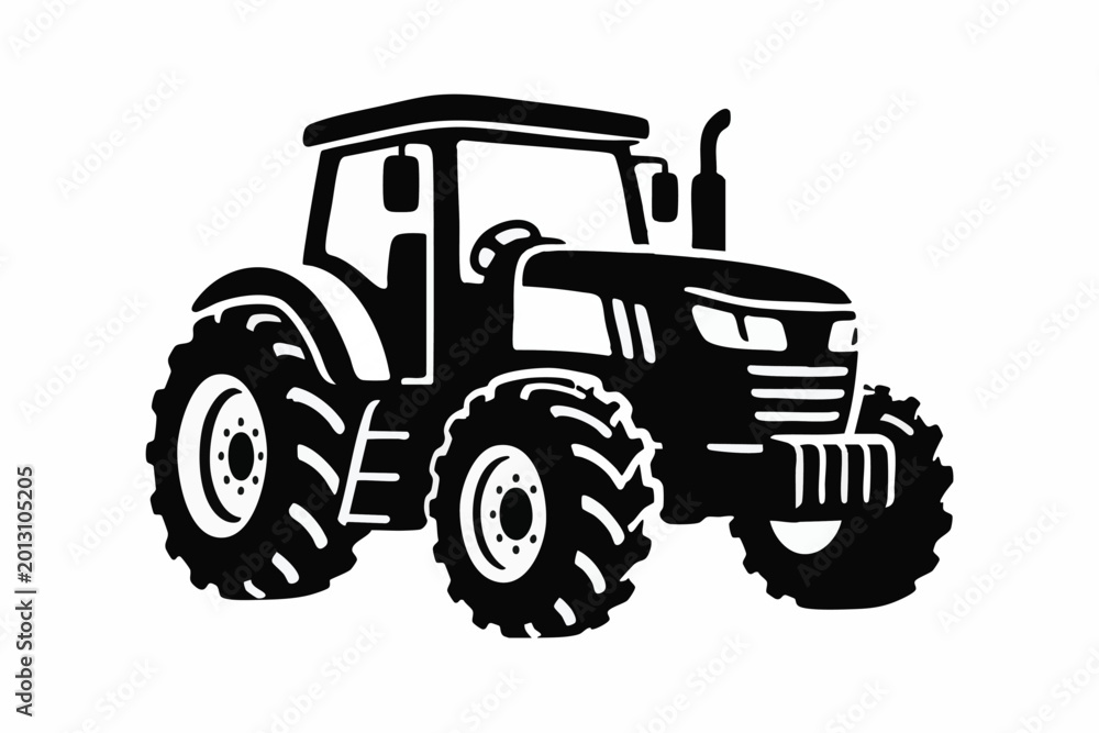 Obraz premium Tractor, Farm Tractor, Agricultural Vehicle, Black Icon, Vector Illustration
