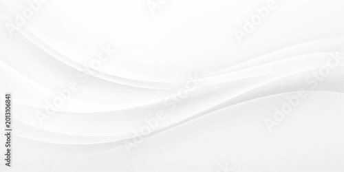 Tableau sur toile Minimal White Abstract Wave Background with Smooth Layered Curves, Soft Shadows and Flowing Paper Cut Style Shapes, Elegant Light Gray Wavy Patterns for Modern Clean Design