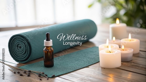Tranquil Wellness Setup with Yoga Mat and Aromatherapy Candles