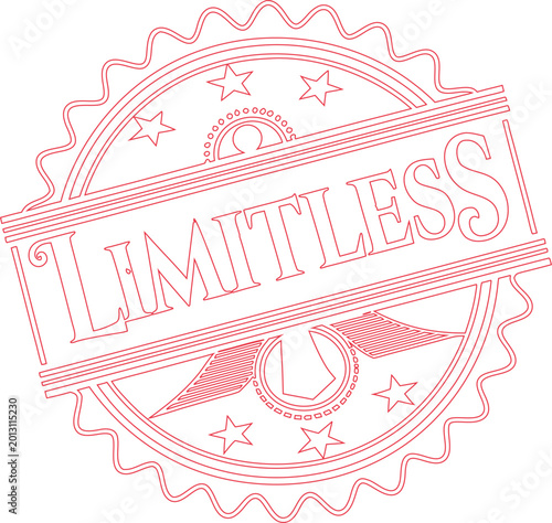 Vibrant red outline badge featuring the inspiring word LIMITLESS with decorative stars