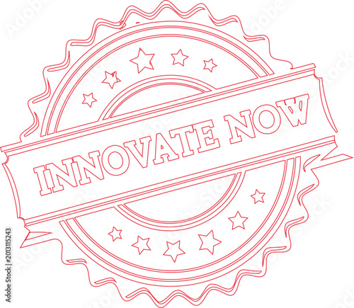 Vibrant red outline stamp featuring the impactful message Innovate Now to inspire progress