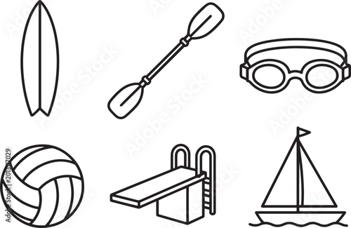 Water Sports and Summer Recreation Vector Icons